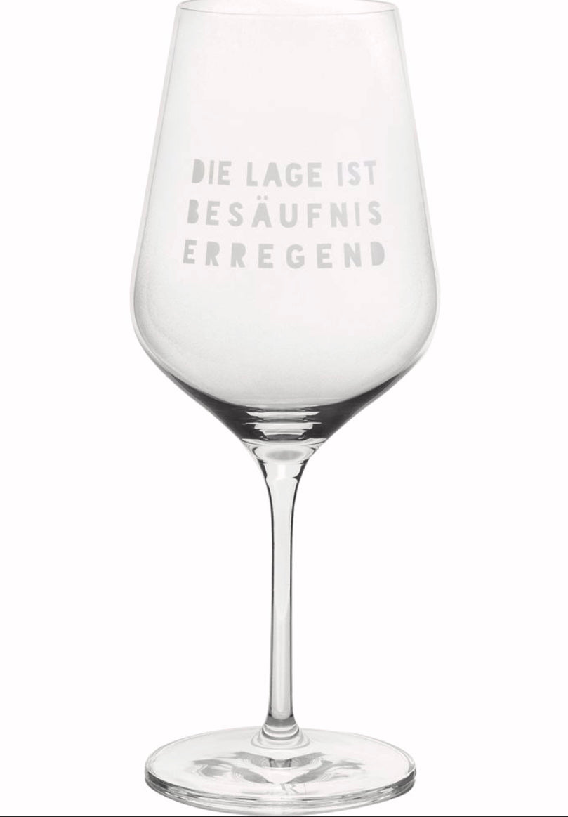 Weinglas „die Lage ist Besäufniserregend“, Räder