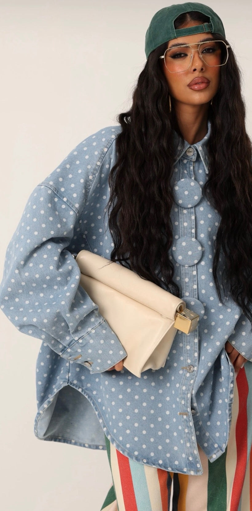 Denim Hemdbluse mit Dots light Blue
