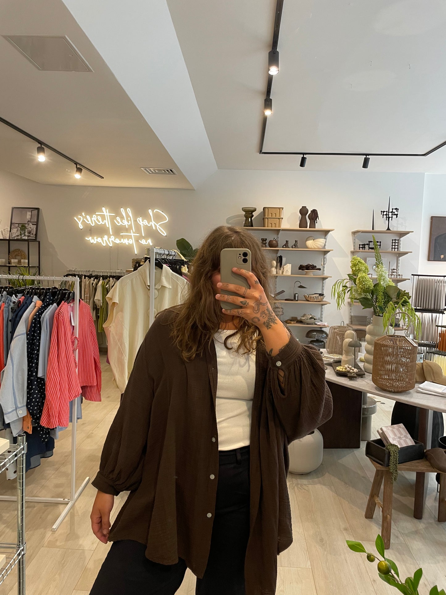 Musselin Hemd oversized braun