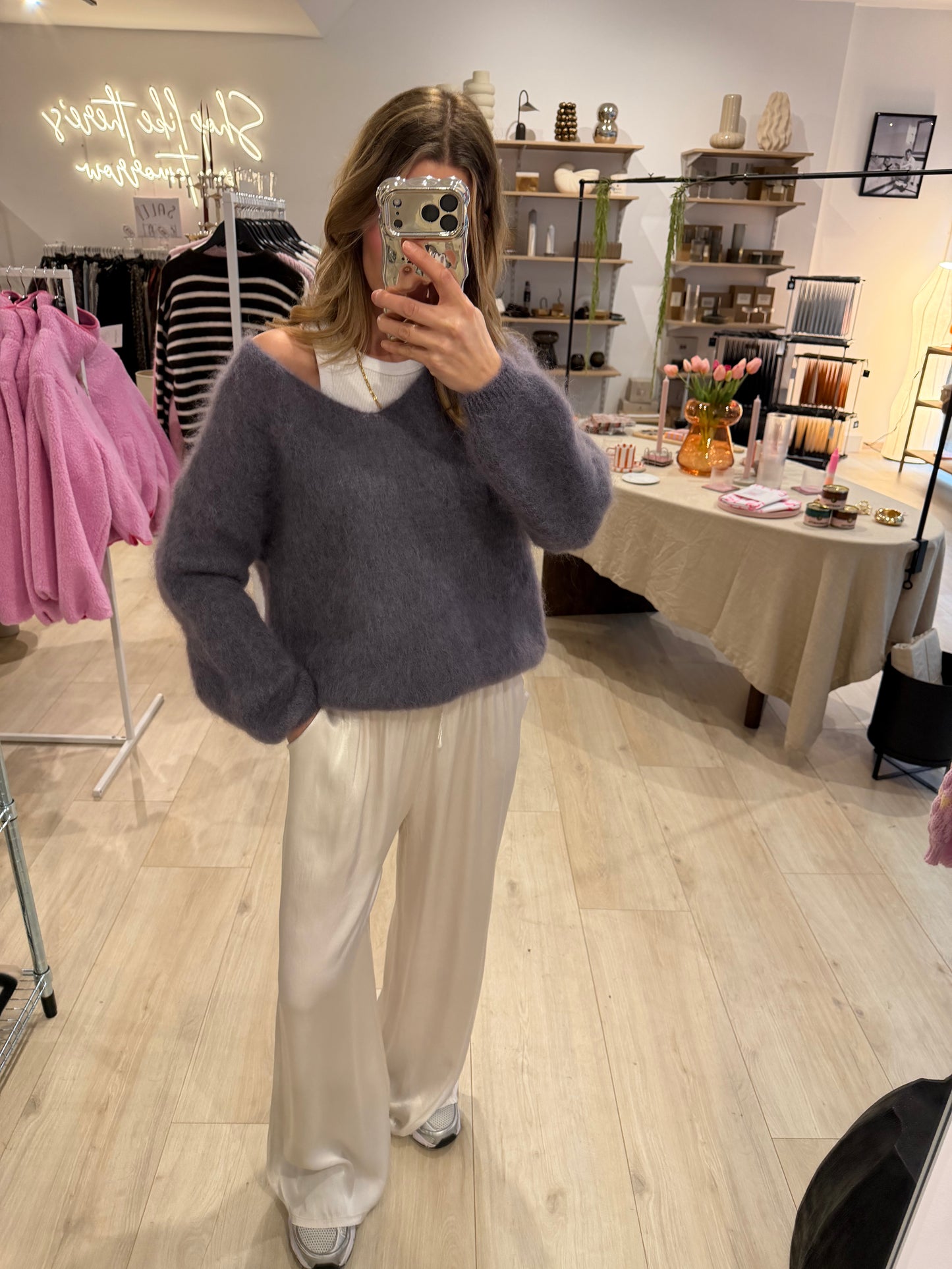 Satinhose light Silver