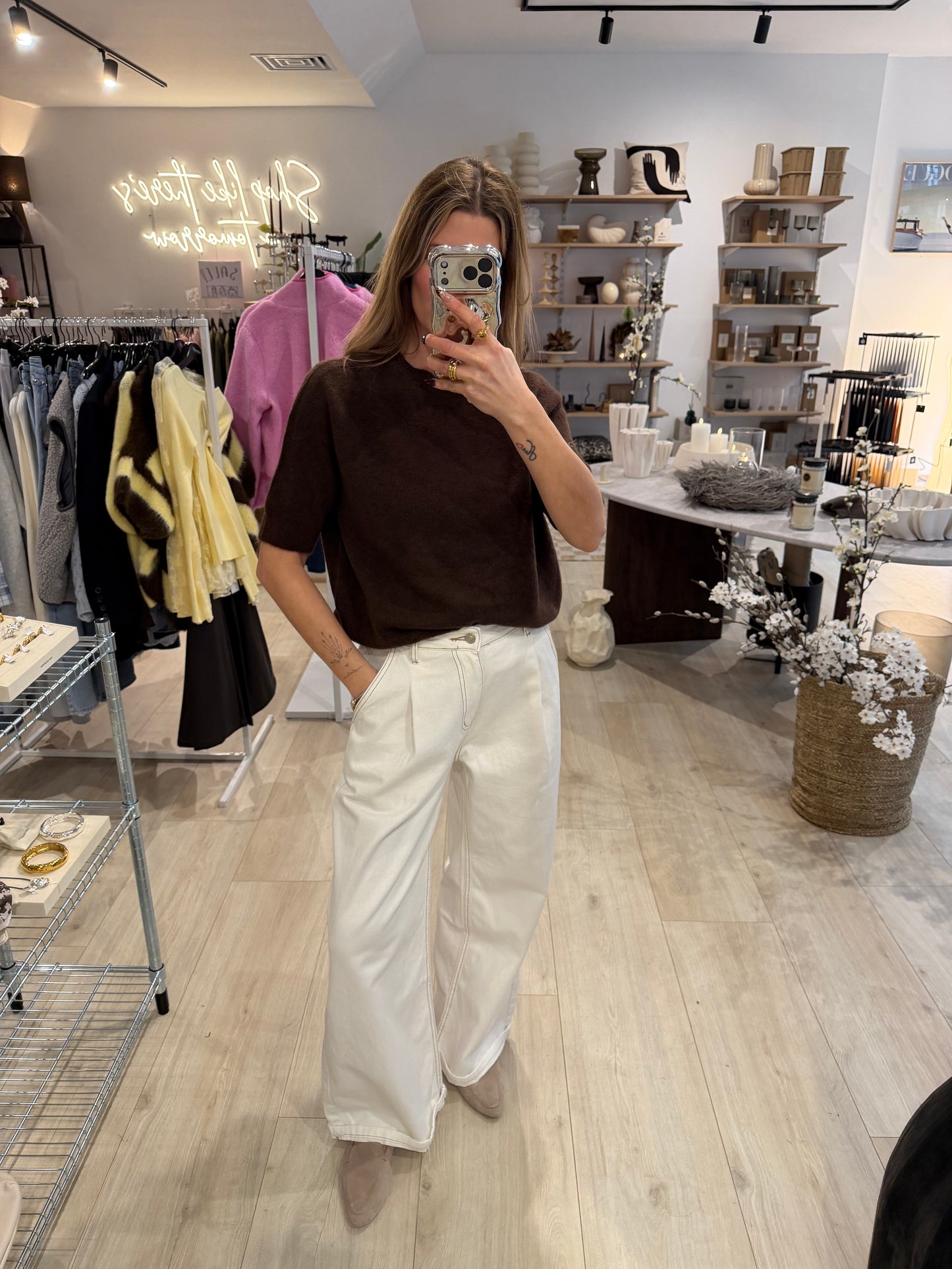 Alpaka Halbarmshirt braun
