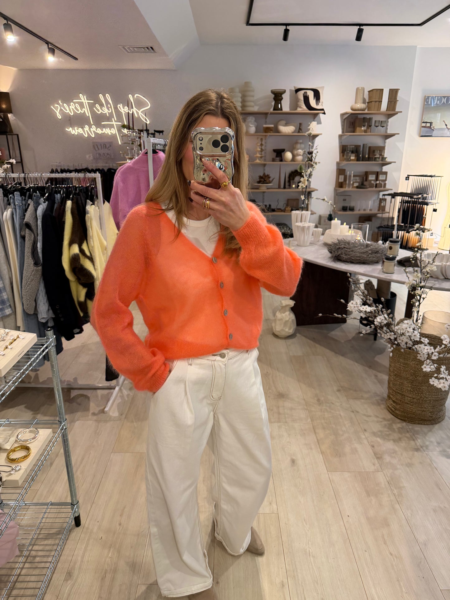 Sommermohair cardigan Koralle