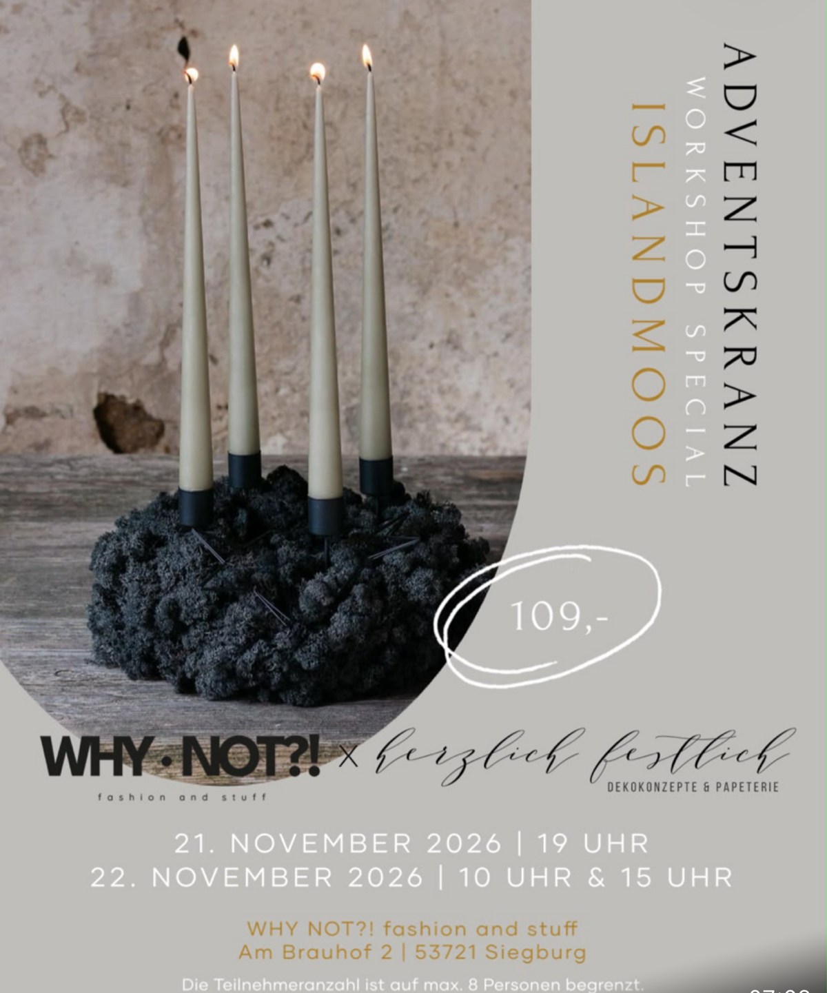Adventskranzworkshop 22.Nov.26 15:00 Uhr