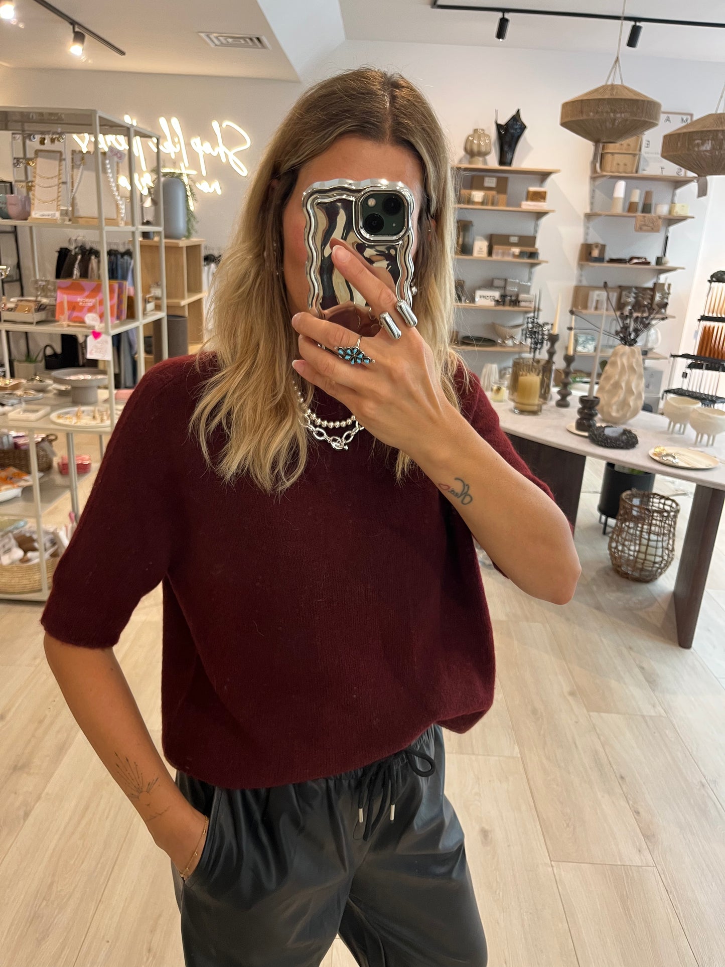 Alpaka Halbarmshirt Bordeaux