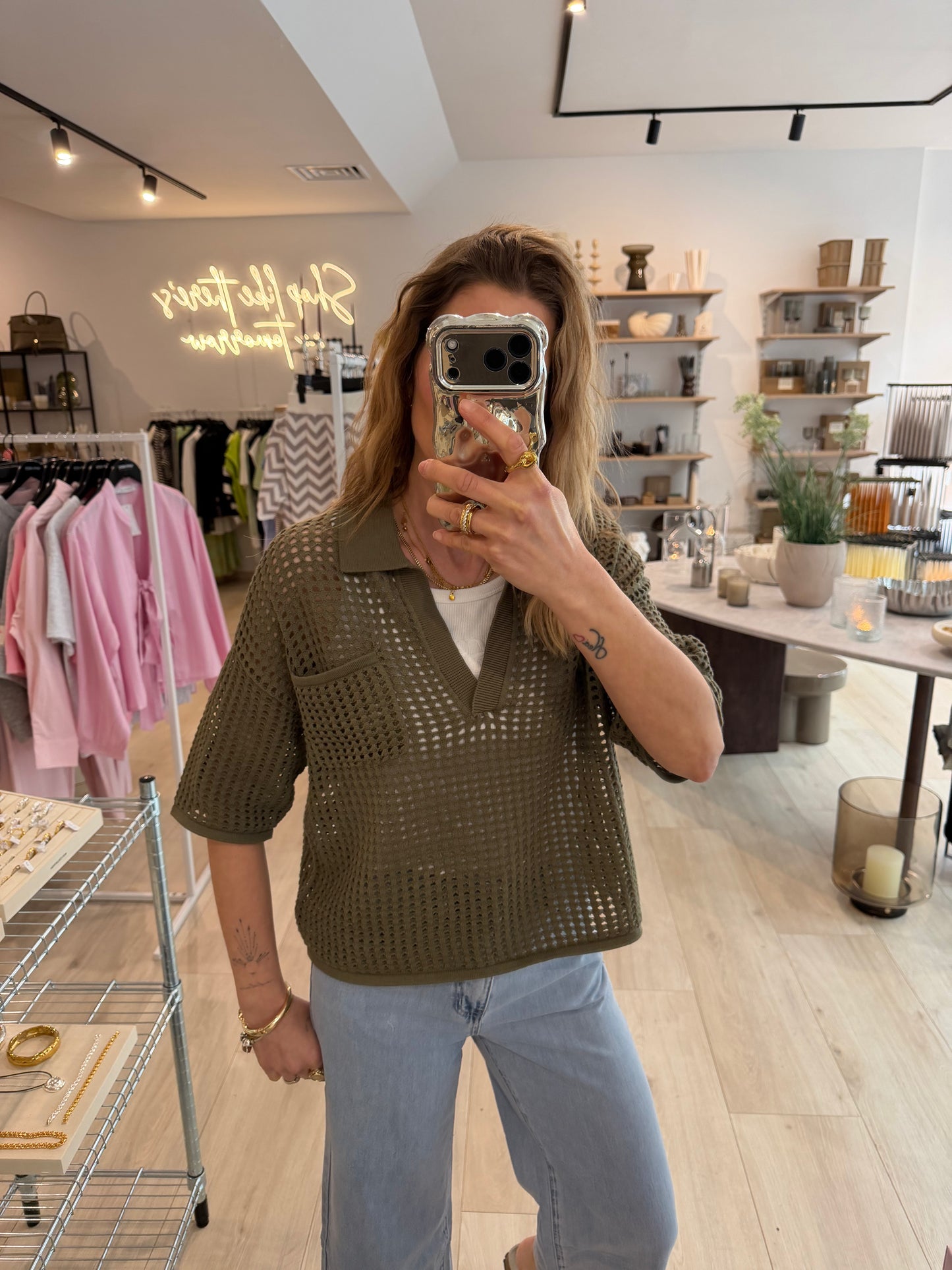 Häkelshirt Khaki