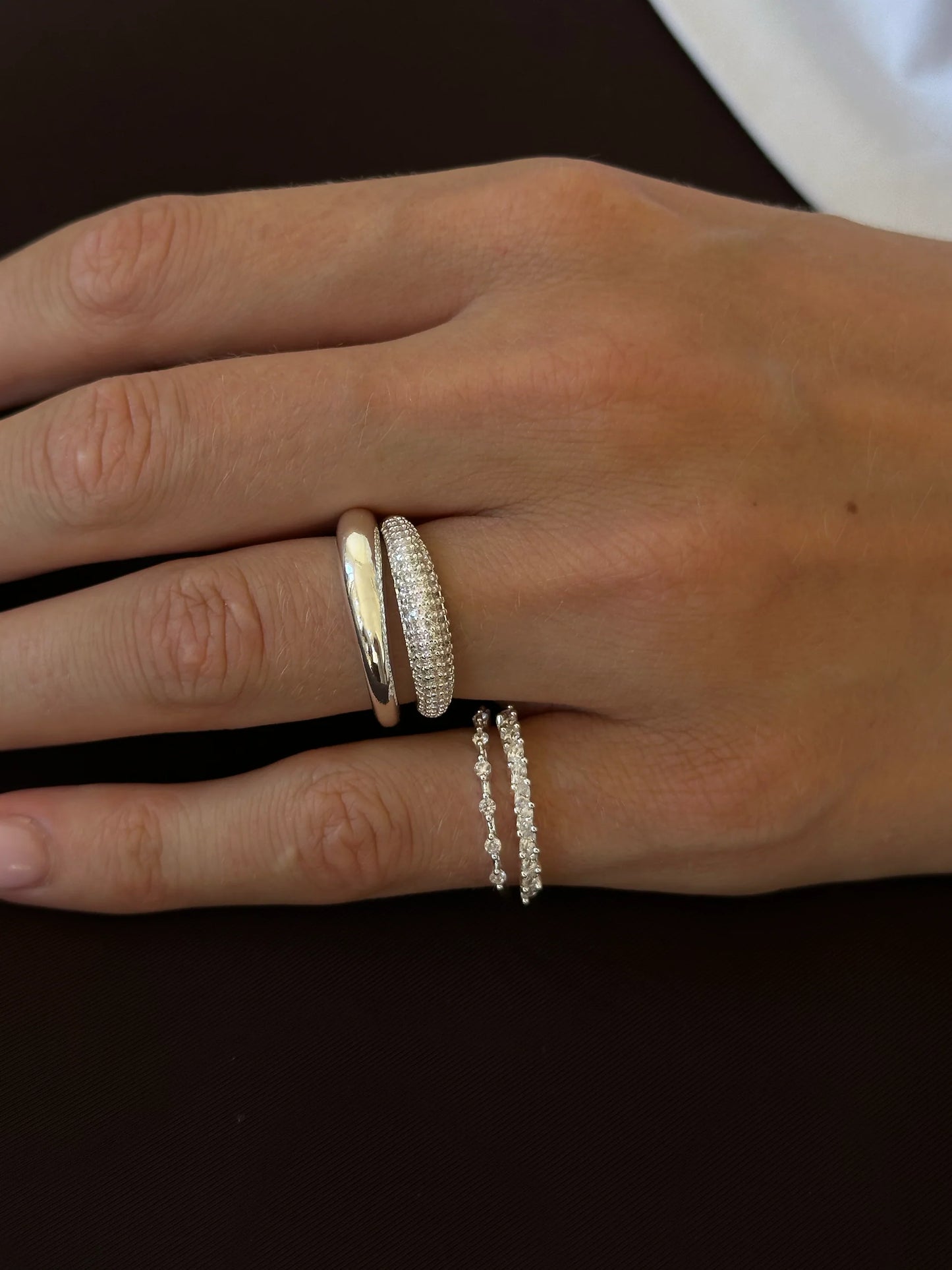 Beaded Zirconia Stacker Ring silber, Muli Collection