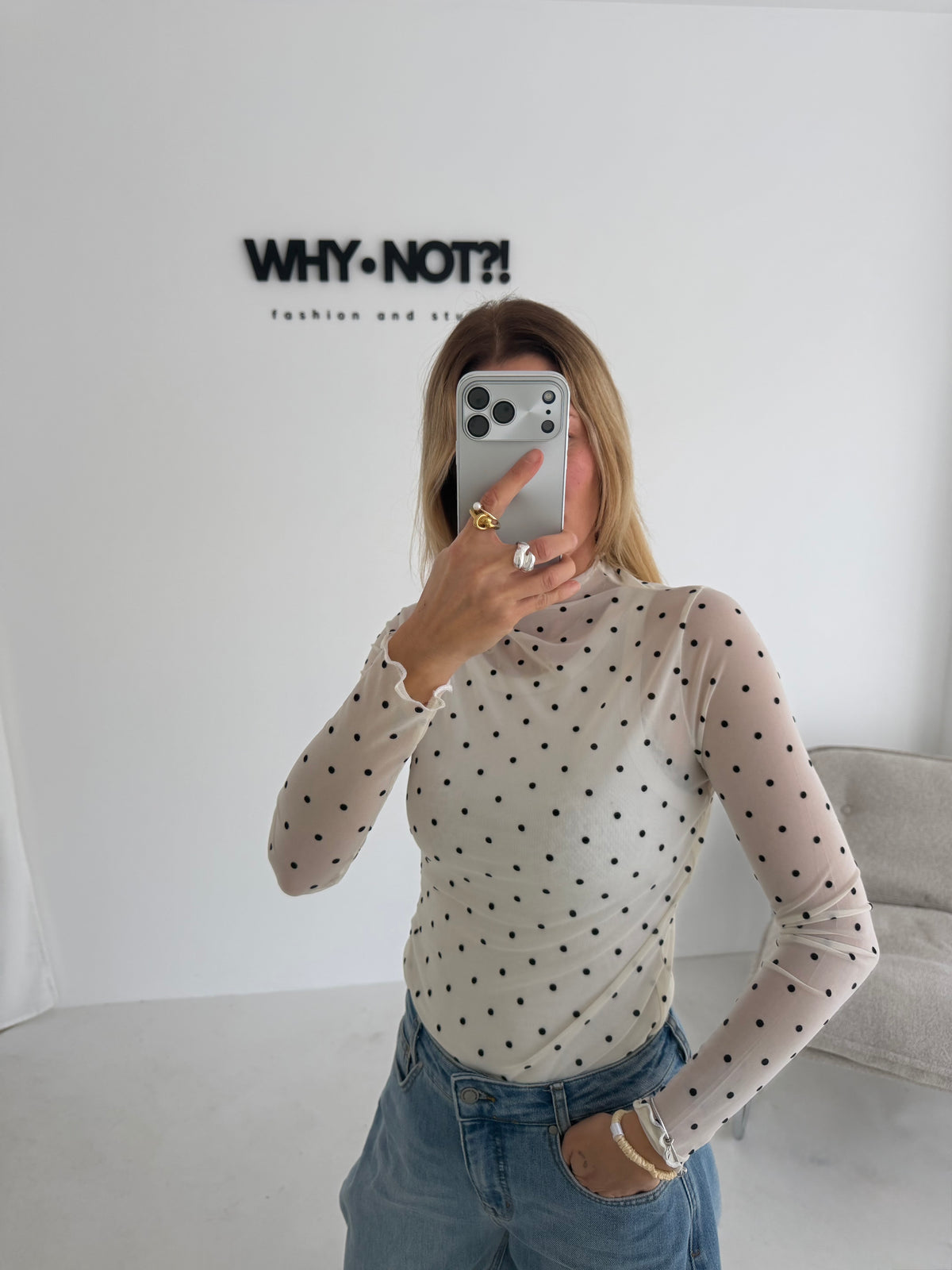 Meshshirt Polka dots Creme