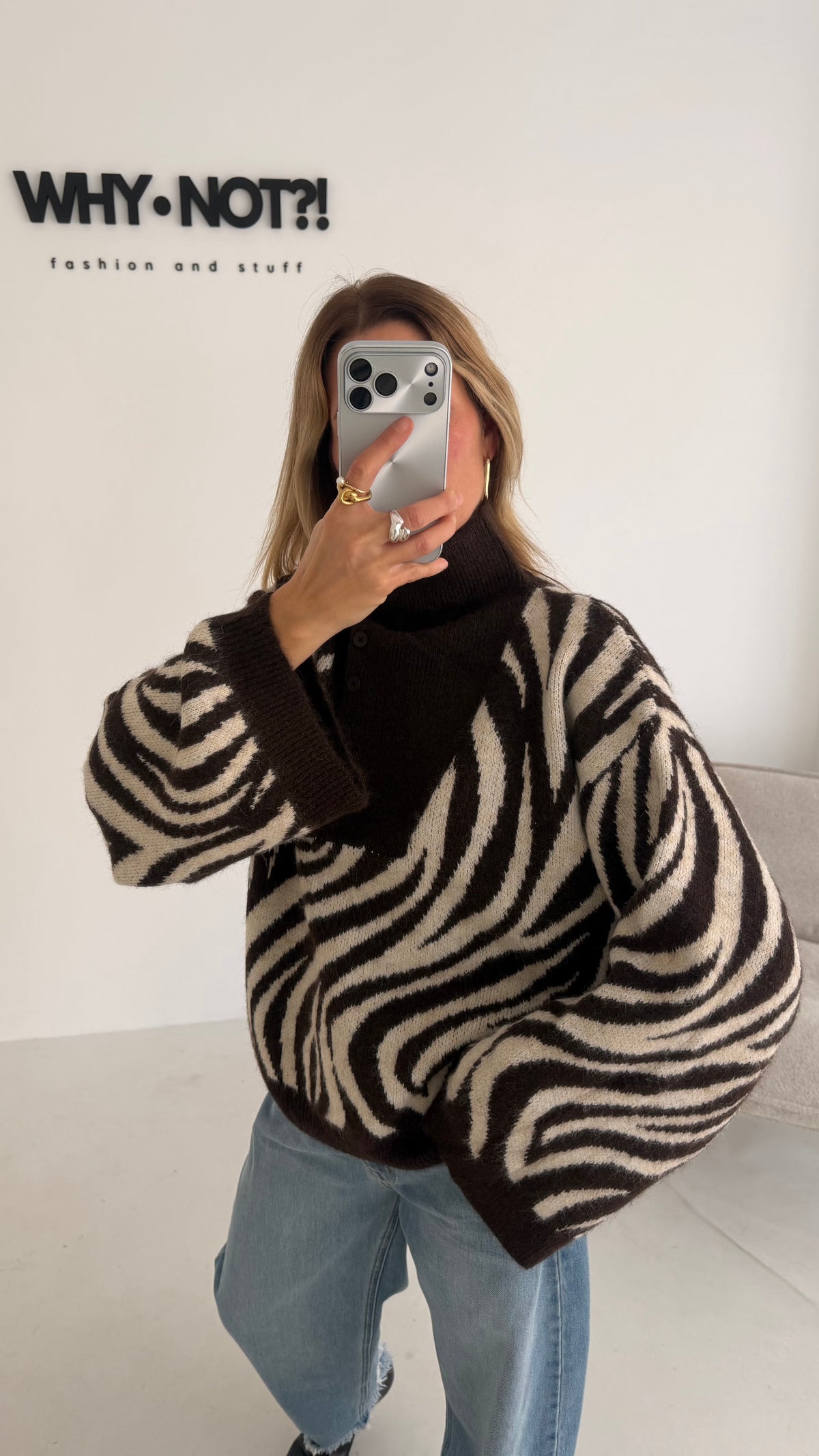 Rollkragen Pullover Zebra