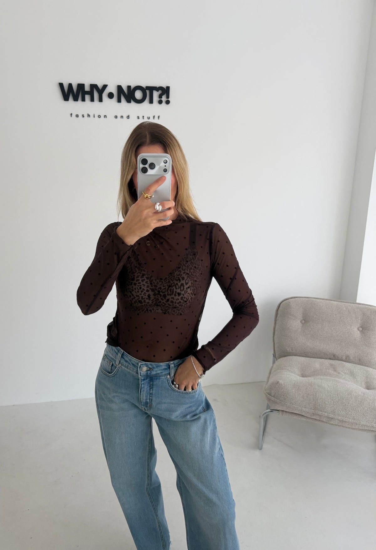 Meshshirt polka dots Braun