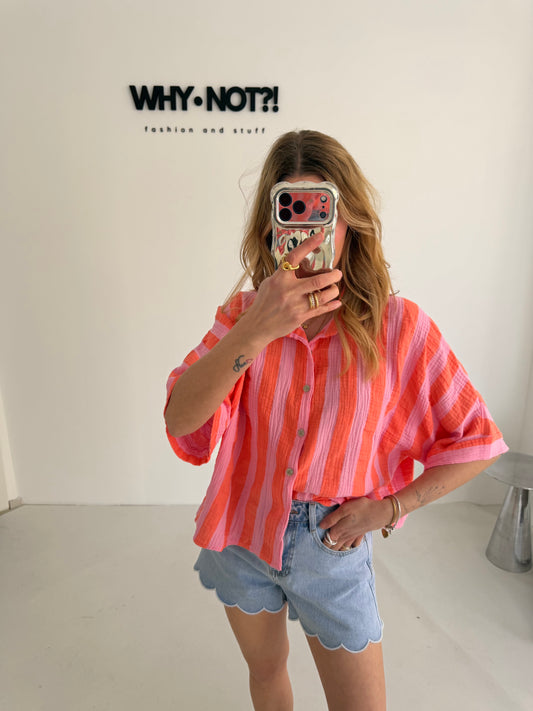 Musselinbluse stripes koralle
