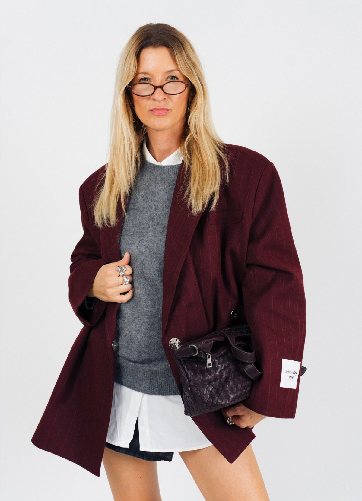 THE STATEMENT Burgundy Stripes Blazer