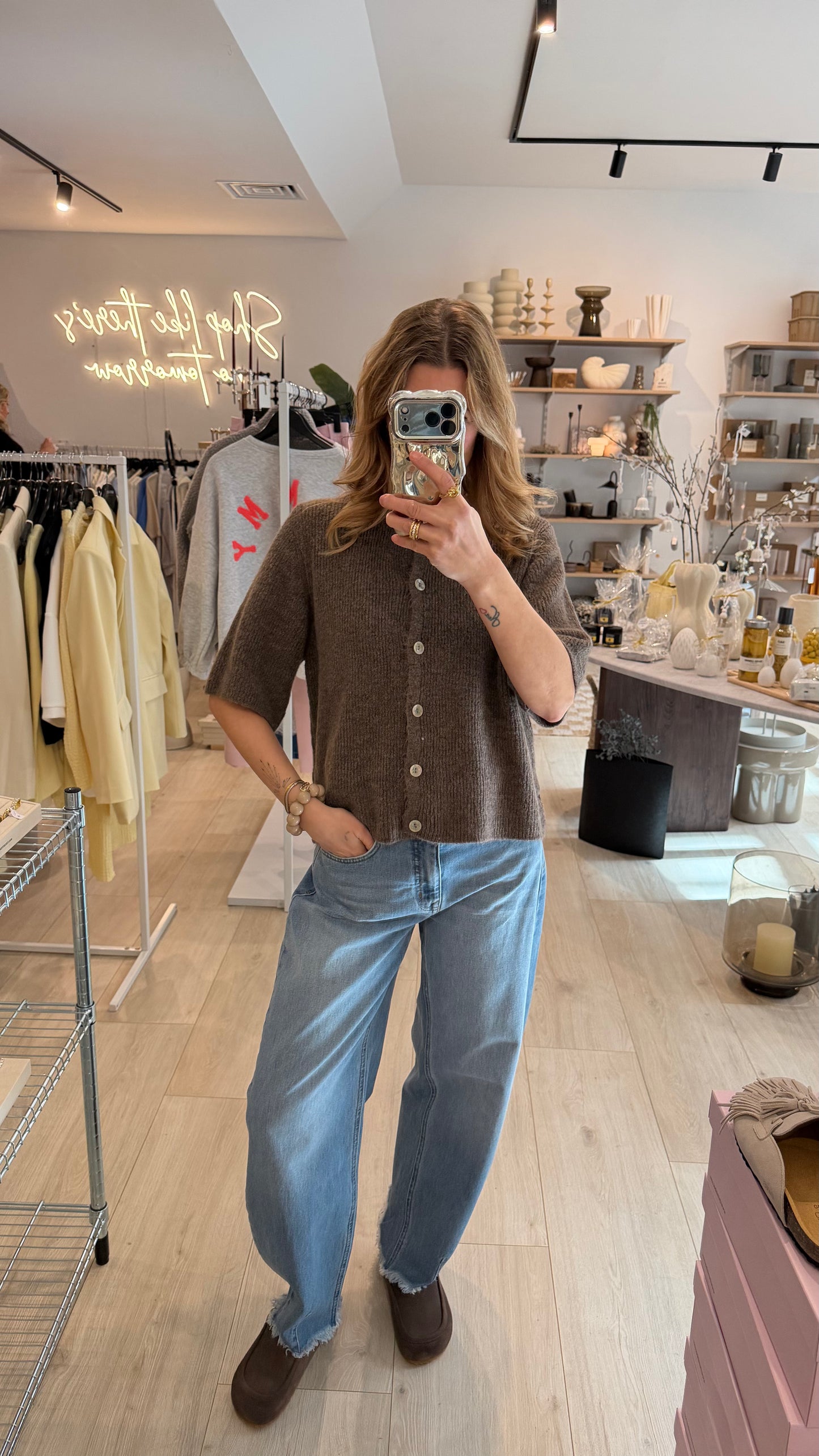 Halbarm cardigan Schlamm