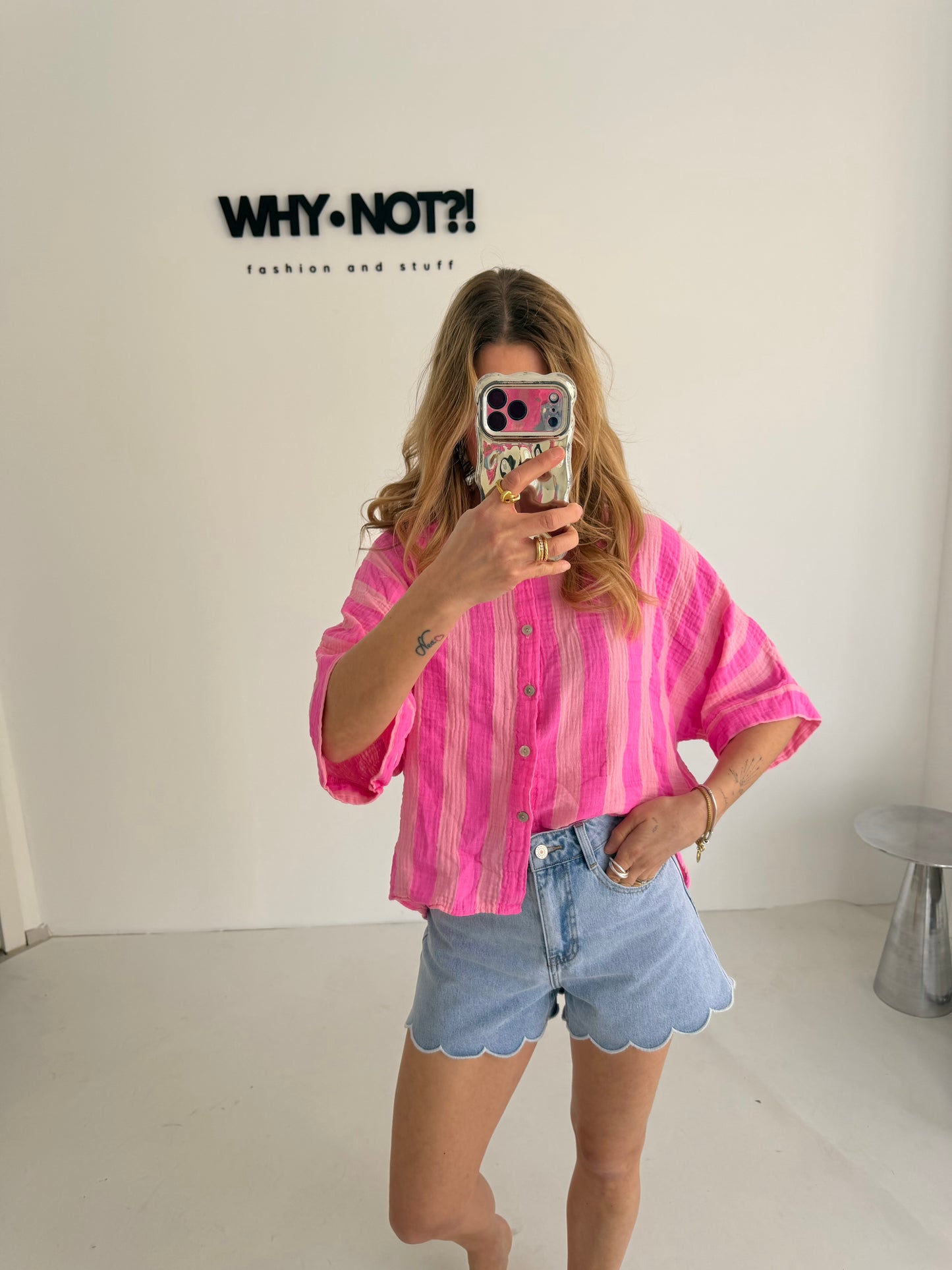 Musselinbluse stripes pink