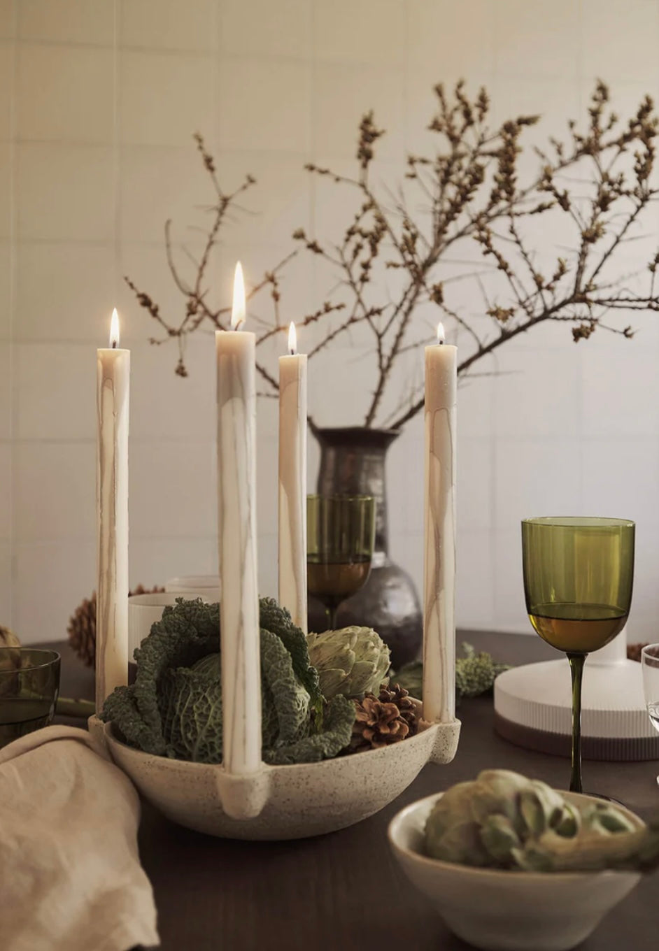 Bowl candle holder light grey