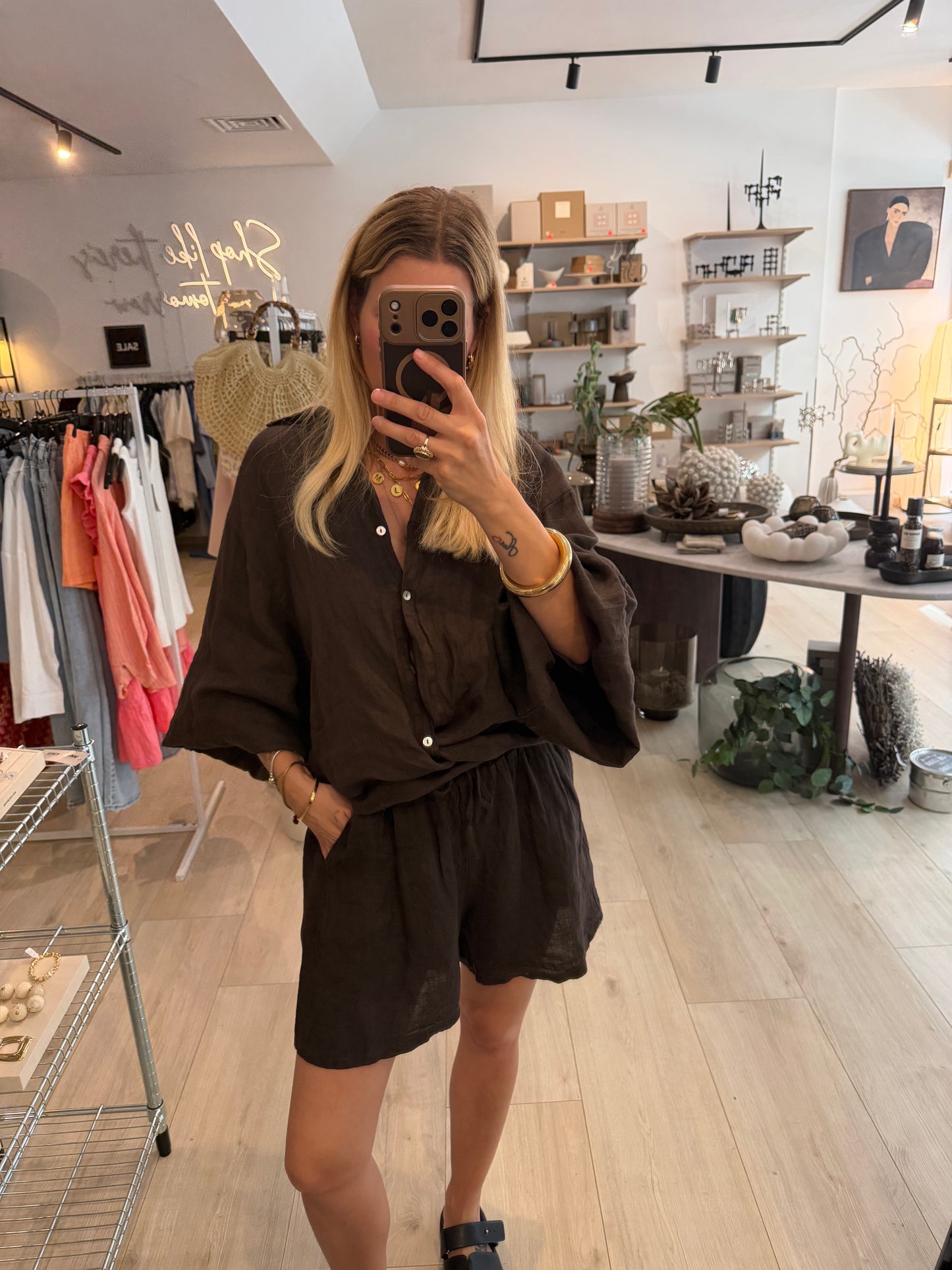 Leinenshorts braun