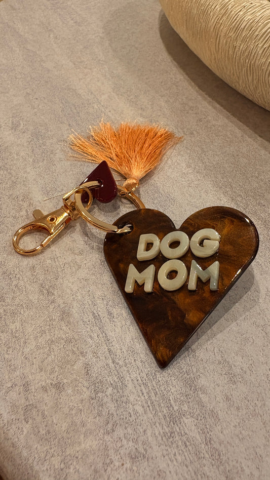 Schlüsselanhänger DOG MOM braun
