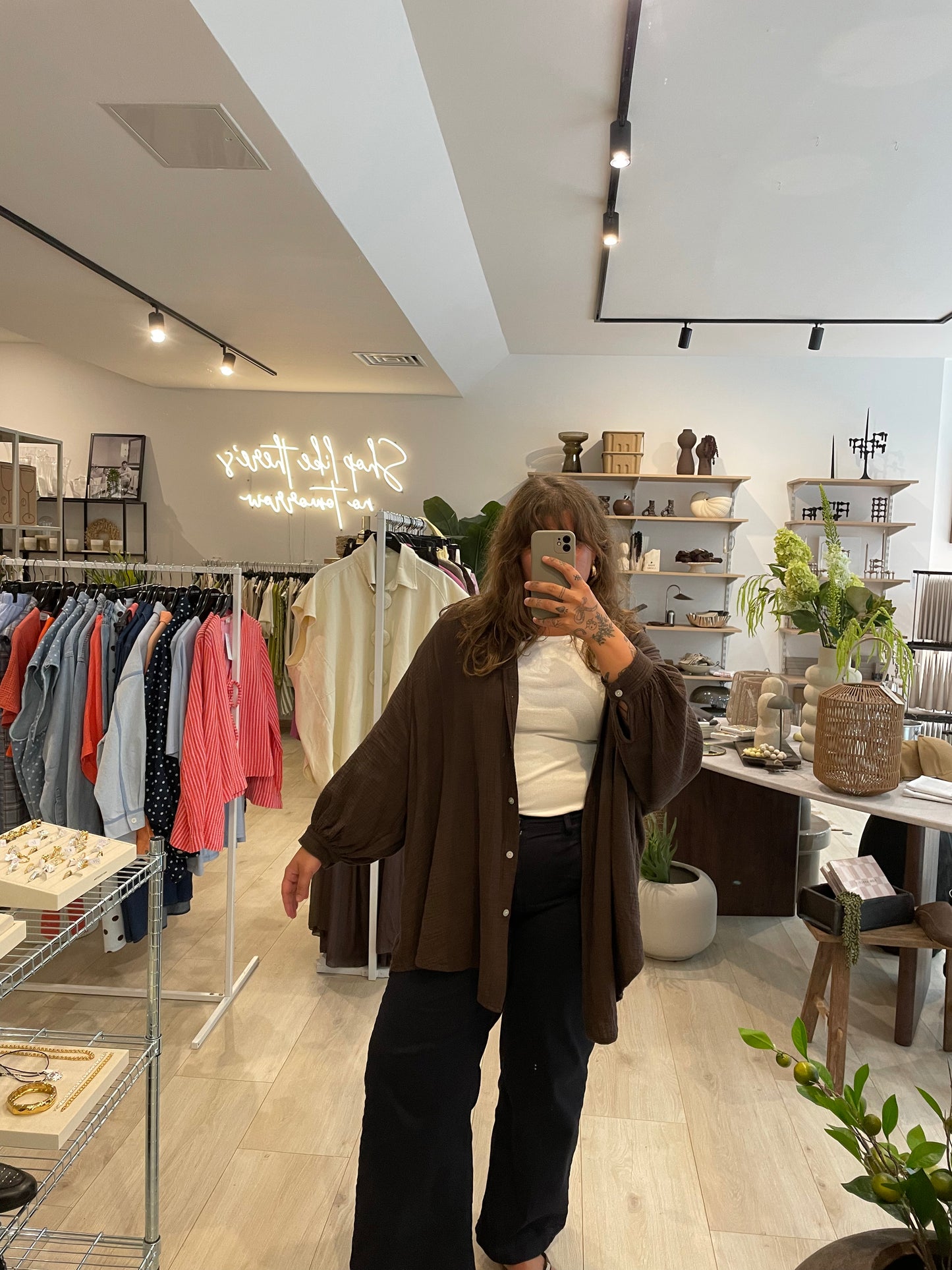 Musselin Hemd oversized braun