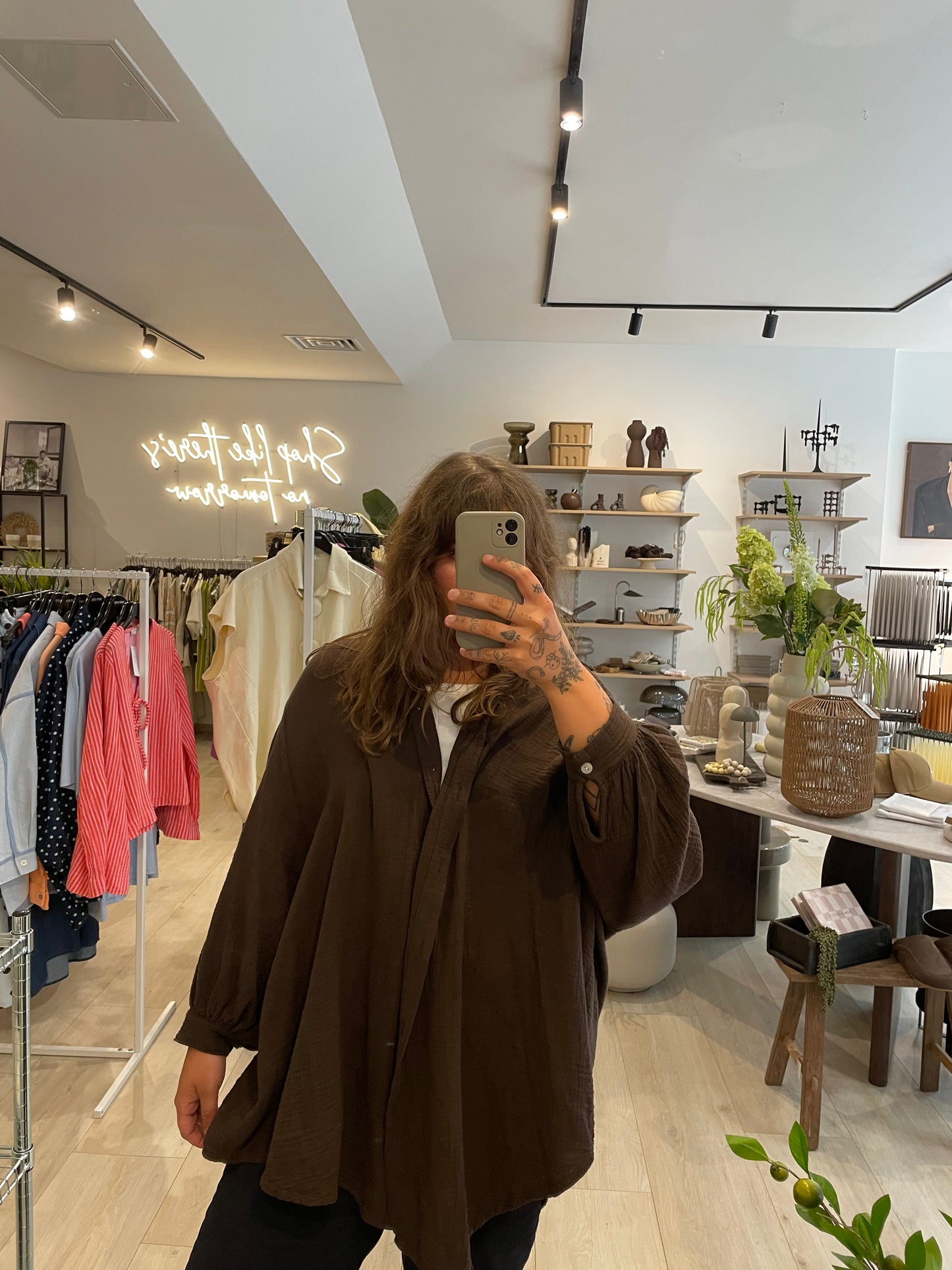 Musselin Hemd oversized braun