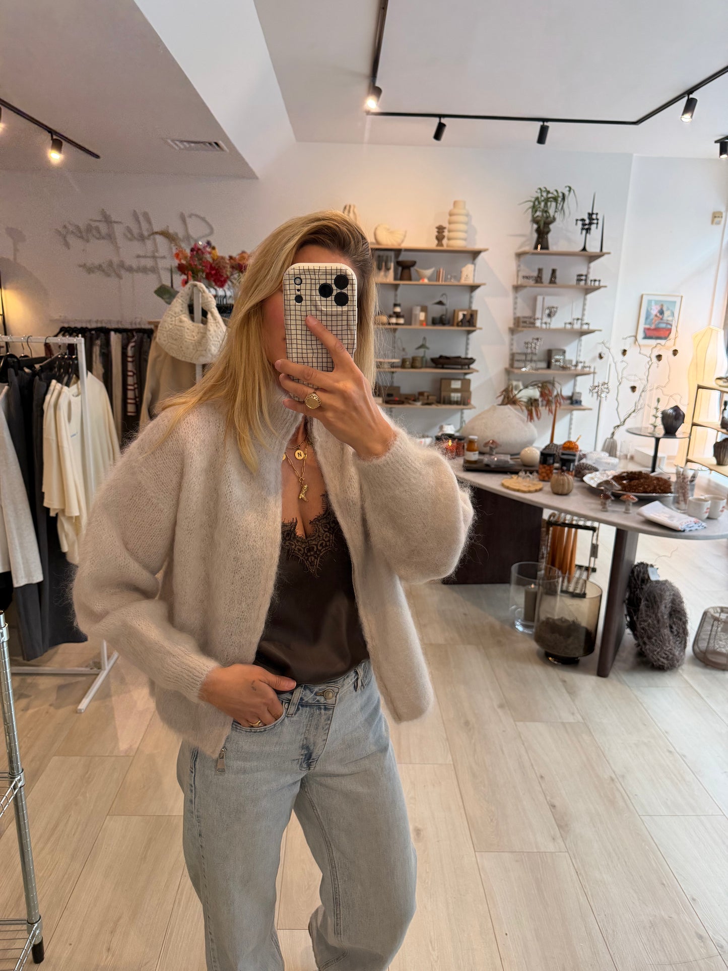Mohair Zipper Cardigan beige