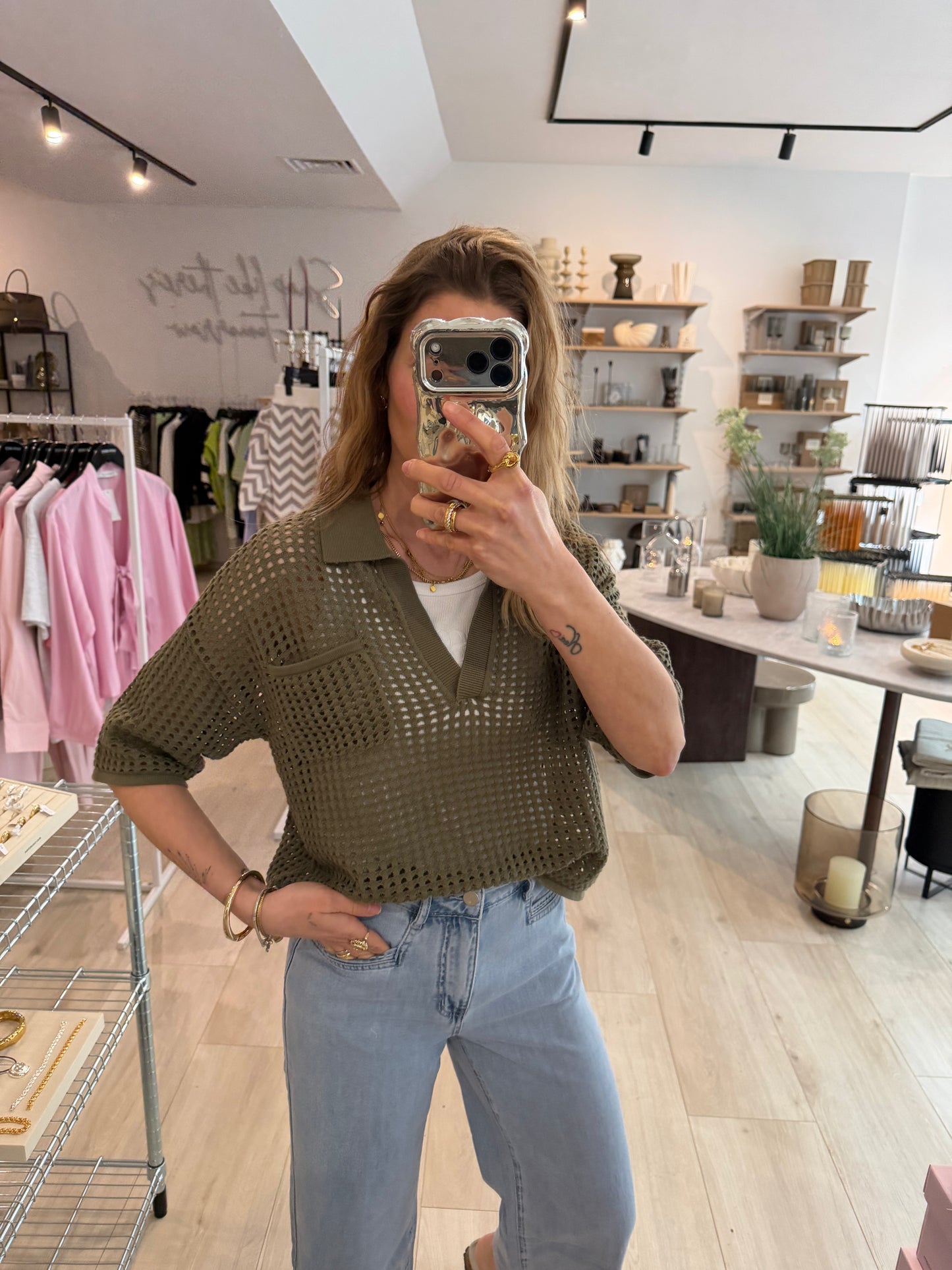 Häkelshirt Khaki