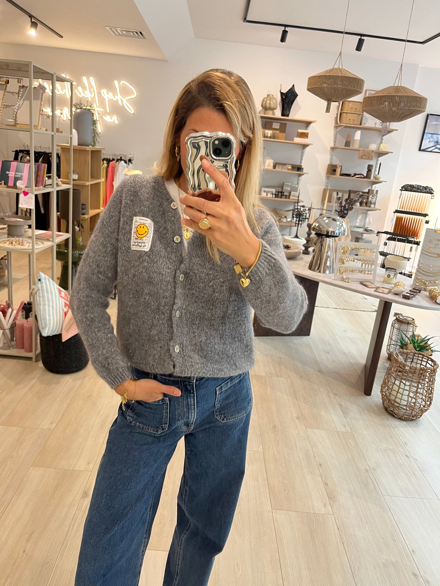 Mohair Cardigan Smiley grau
