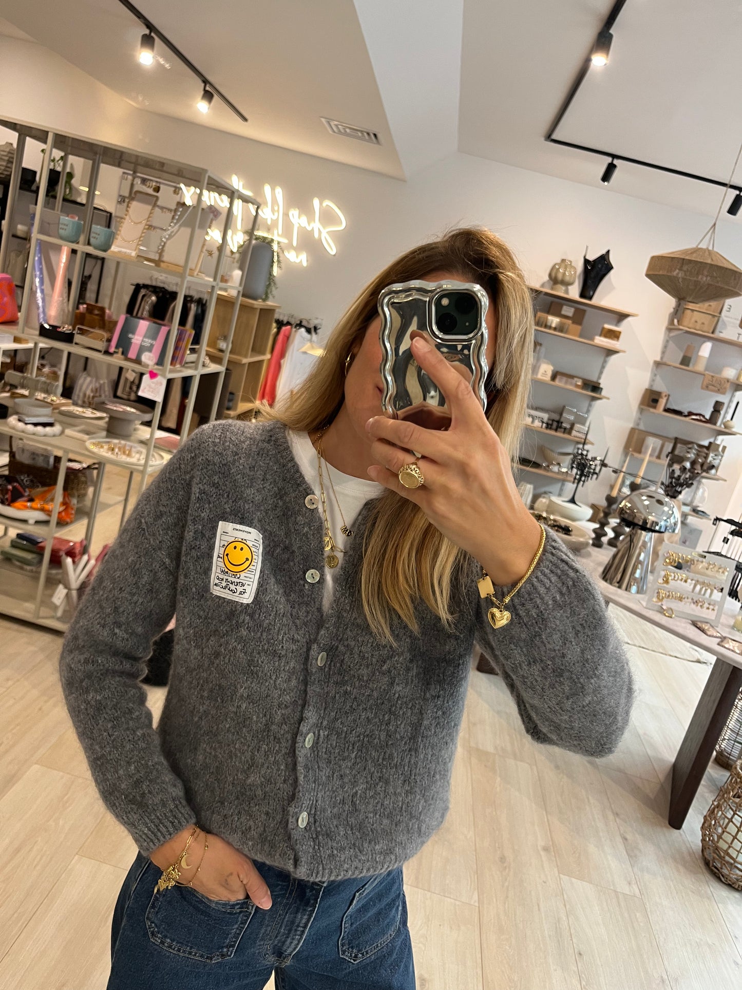 Mohair Cardigan Smiley grau