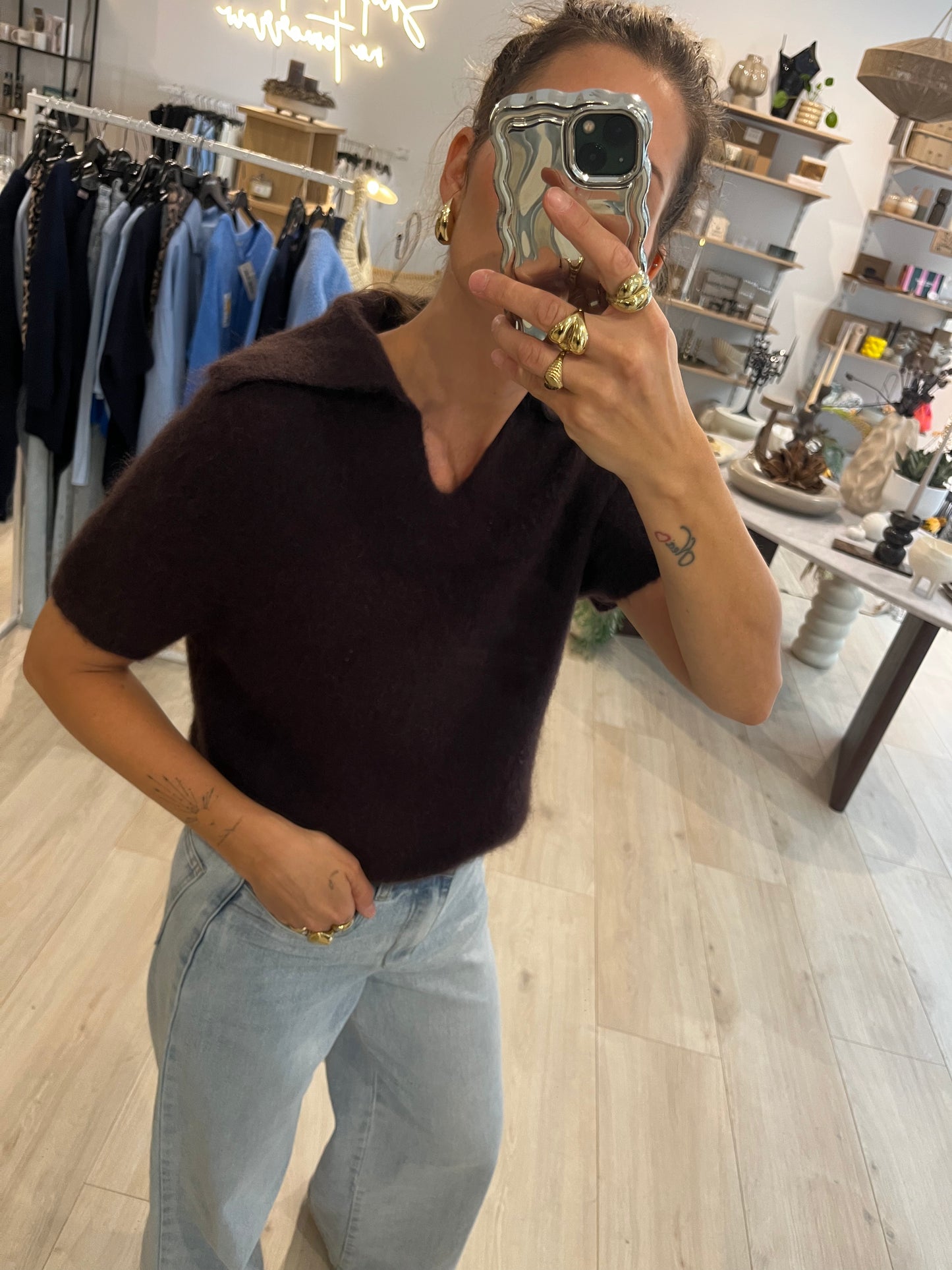 Merino Poloshirt braun