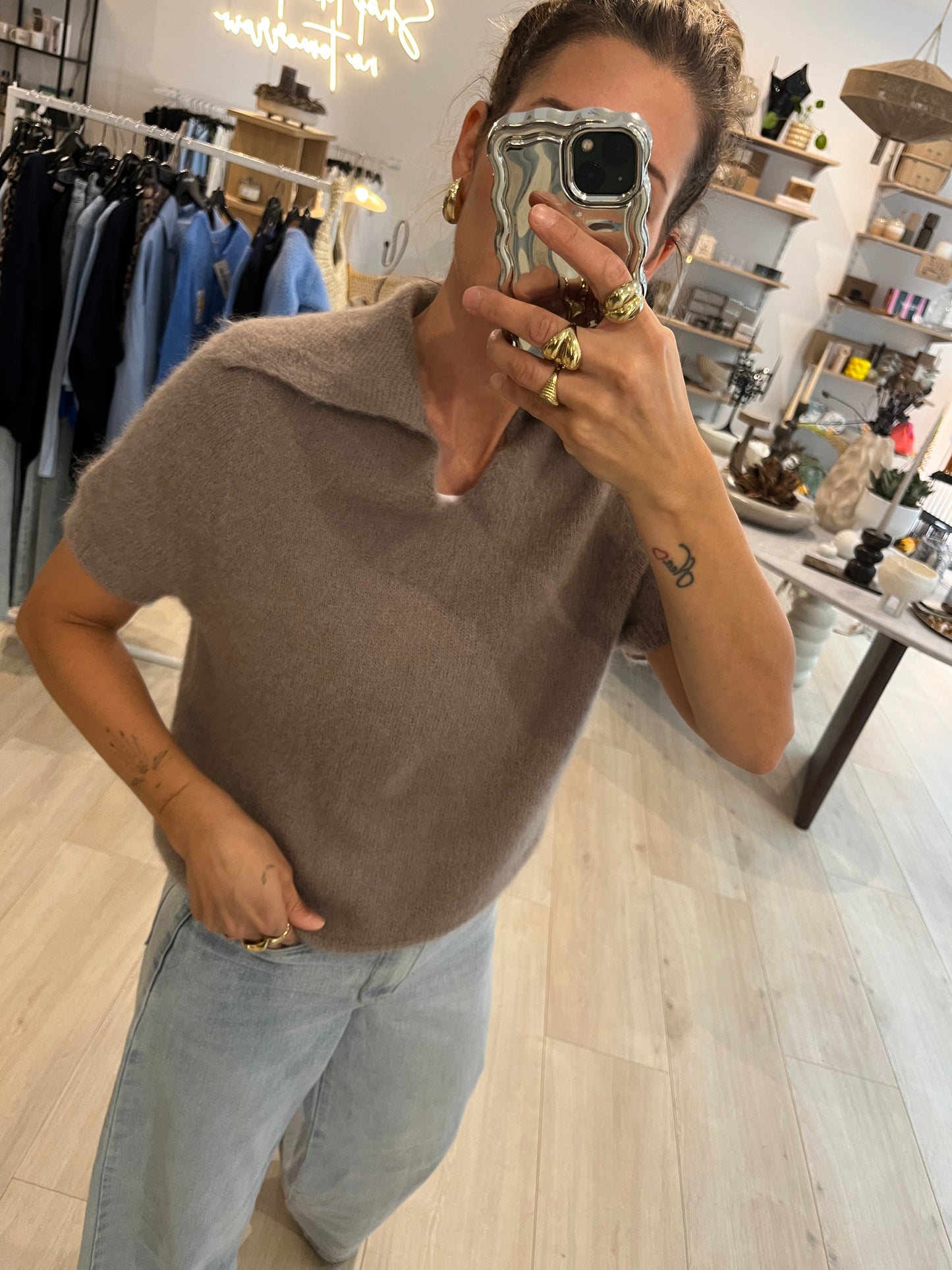 Merino Poloshirt taupe