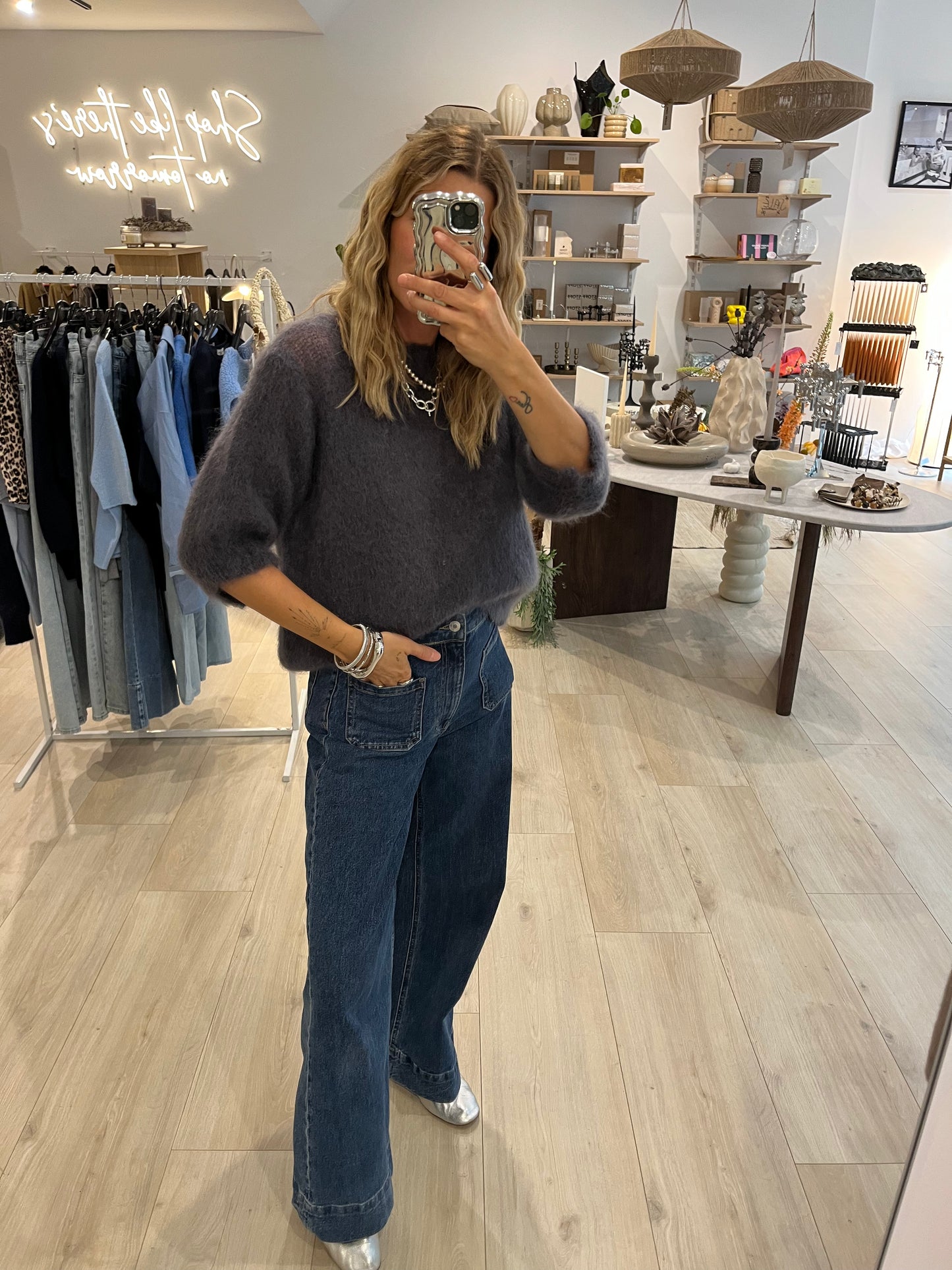 Mohair Halbarmshirt grau