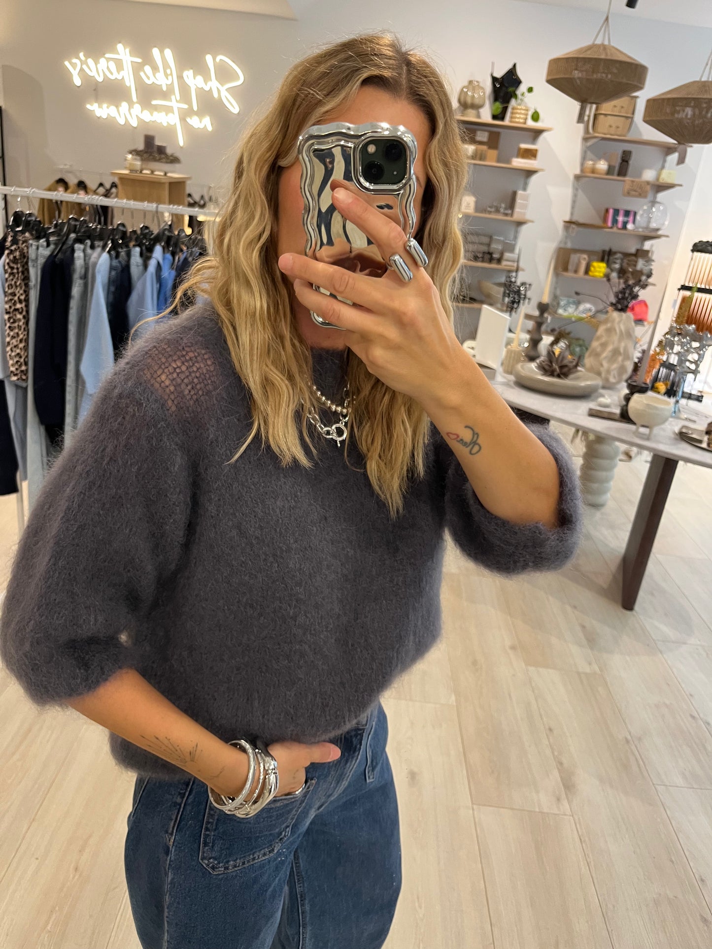 Mohair Halbarmshirt grau