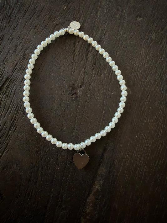 Perlenarmband Herz Silber